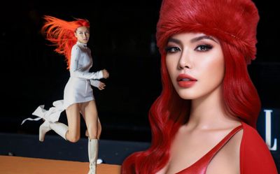 Minh Tú mang giày cao gót chạy trên sàn runway 130m, thiêu cháy buổi diễn với mái tóc đỏ