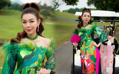 MC Golf số 1 Việt Nam mặc áo dài xanh tươi, rạng rỡ đón năm mới trên sân golf