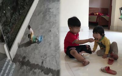 Xót xa hình ảnh 2 đứa trẻ không mẹ, anh trai mới 3 tuổi đã phải thay cha chăm sóc em gái