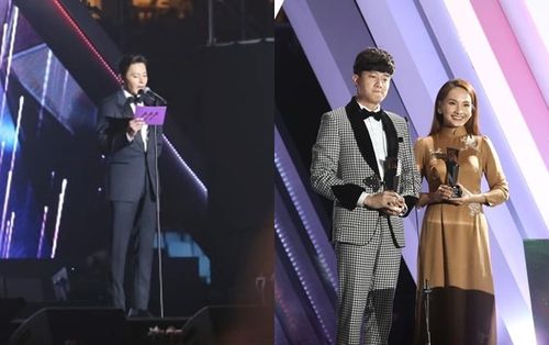 AAA 2019: Sao 'Về nhà đi con' Bảo Thanh - Quốc Trường bật khóc, nhận giải từ nam tài tử Jang Dong Gun