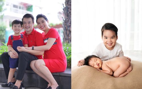 Diễn viên Lê Khánh khoe ảnh hai nhóc tỳ giống bố như đúc, thắc mắc hỏi chồng: 'Còn phiên bản của em đâu?'