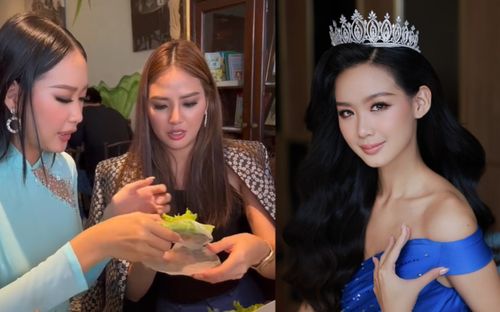 Bảo Ngọc hướng dẫn Miss Intercontinental 2021 cuốn bánh tráng, dân mạng: 'Nhìn mà thấy tức'